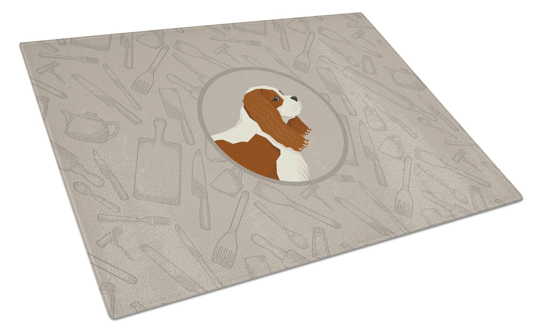 Cavalier Spaniel In the Kitchen Cutting Board Tempered Glass Kitchen Cutting Surface, Heat Resistant Chopping, Non-Slip Feet, Food Prep & Serving