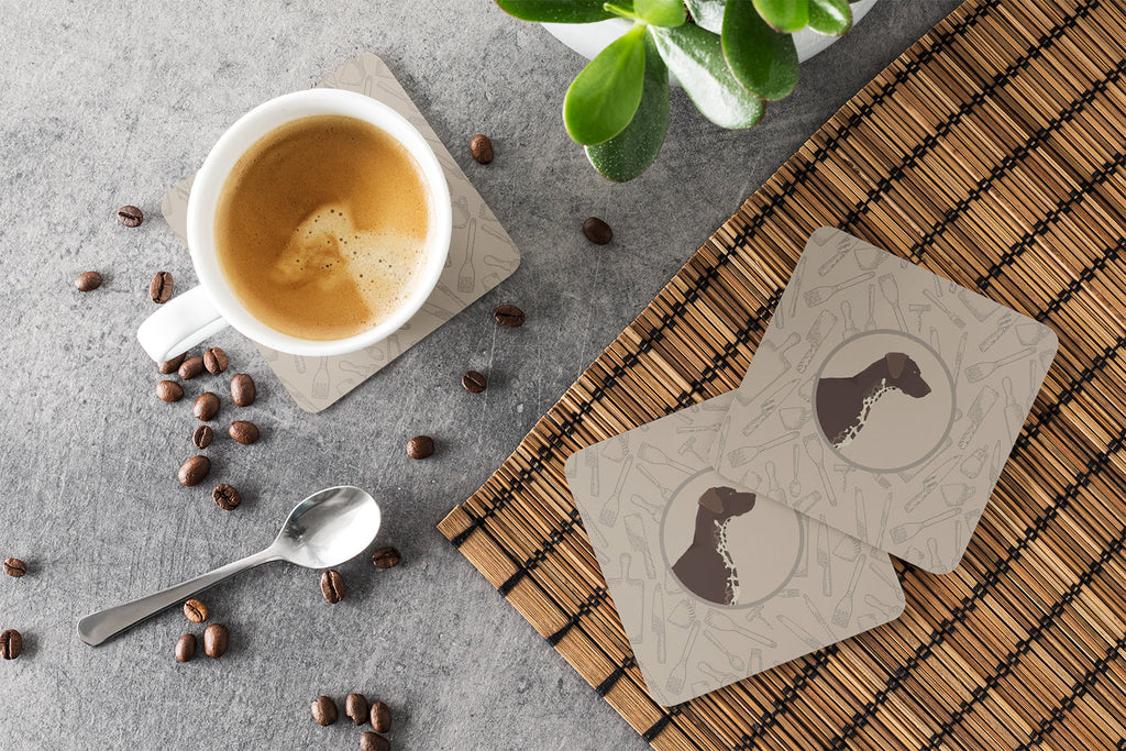German Shorthaired Pointer In the Kitchen Foam Coasters Set of 4 Cup Coasters for Indoor Outdoor, Tabletop Protection, Anti Slip, Mouse pad Material