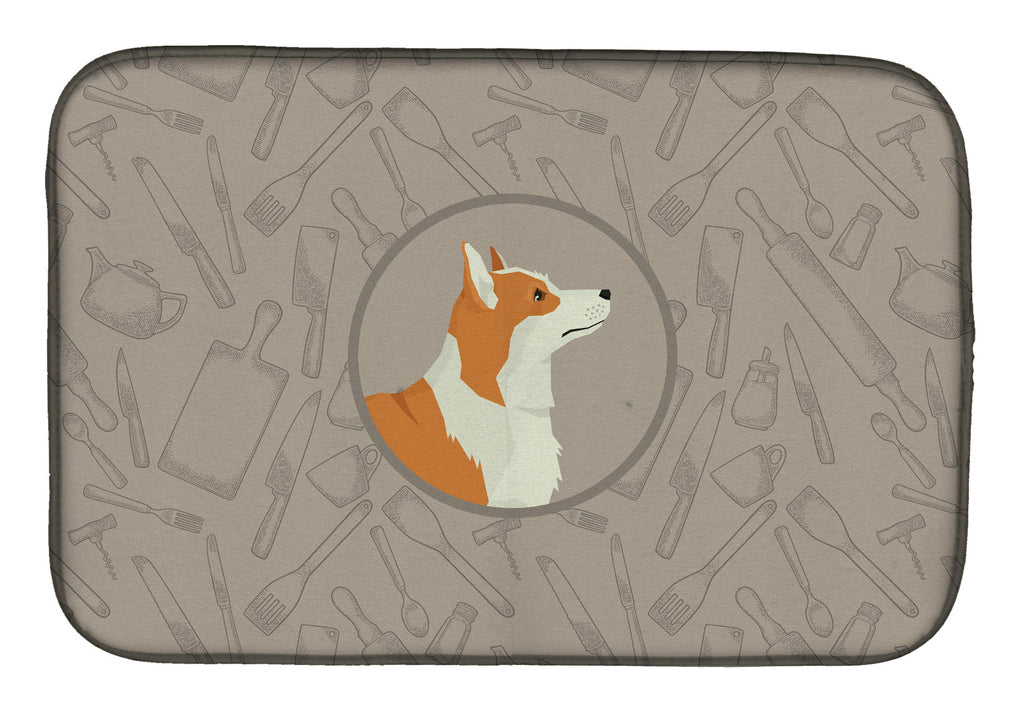 Pembroke Corgi In the Kitchen Dish Drying Mat Absorbent Dish Drying Mat Pad for Kitchen Counter Dish Drainer Mat for Countertop, 14 x 21", Multicolor