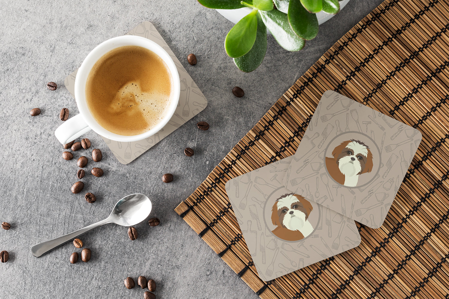 Shih Tzu In the Kitchen Foam Coasters Set of 4 Cup Coasters for Indoor Outdoor, Tabletop Protection, Anti Slip, Mouse pad Material