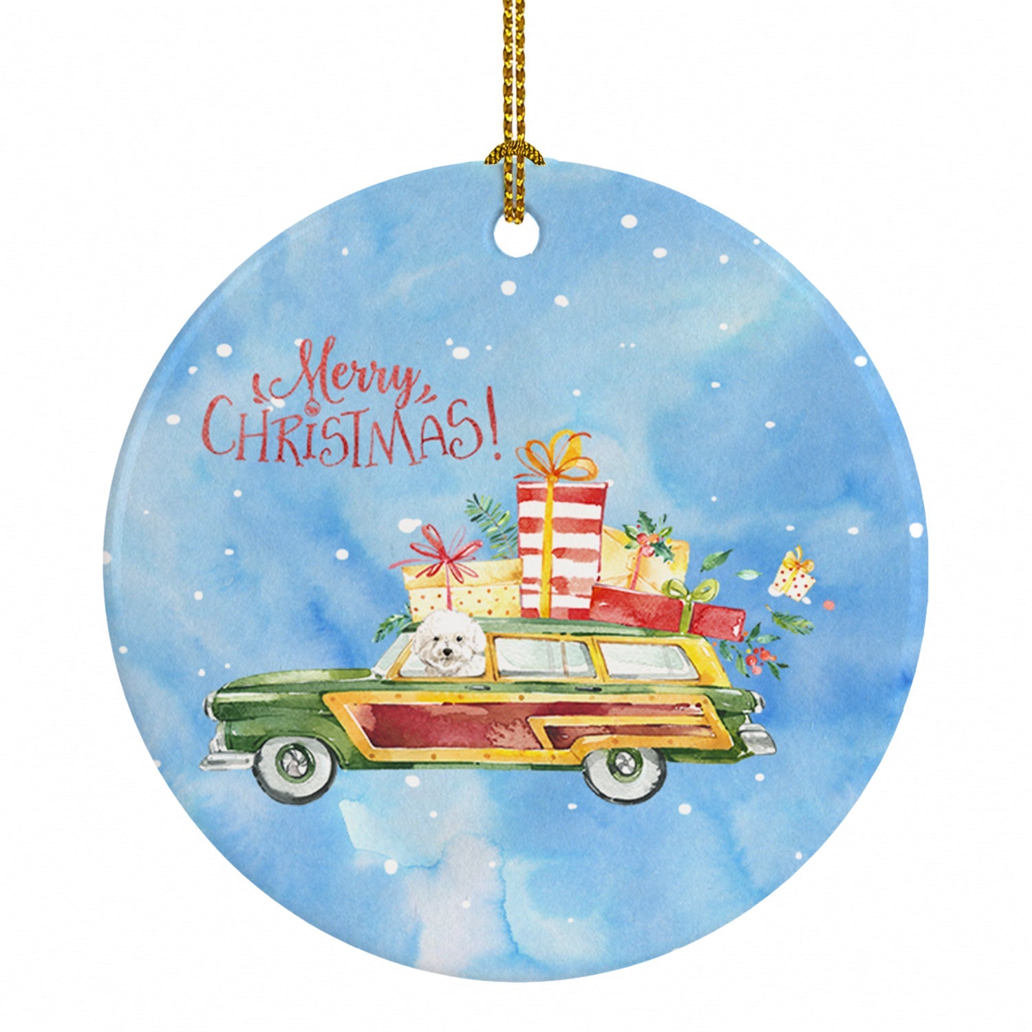 Merry Christmas Bichon FrisΘ Ceramic Ornament Christmas Tree Hanging Decorations for Home Christmas Holiday, Party, Gift, 3 in, Multicolor
