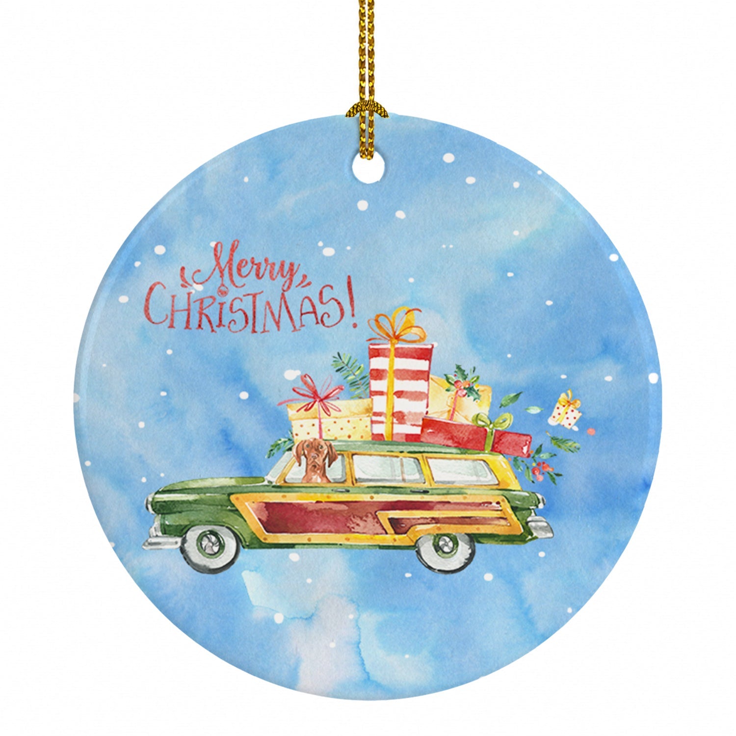 Merry Christmas Vizsla Ceramic Ornament Christmas Tree Hanging Decorations for Home Christmas Holiday, Party, Gift, 3 in, Multicolor