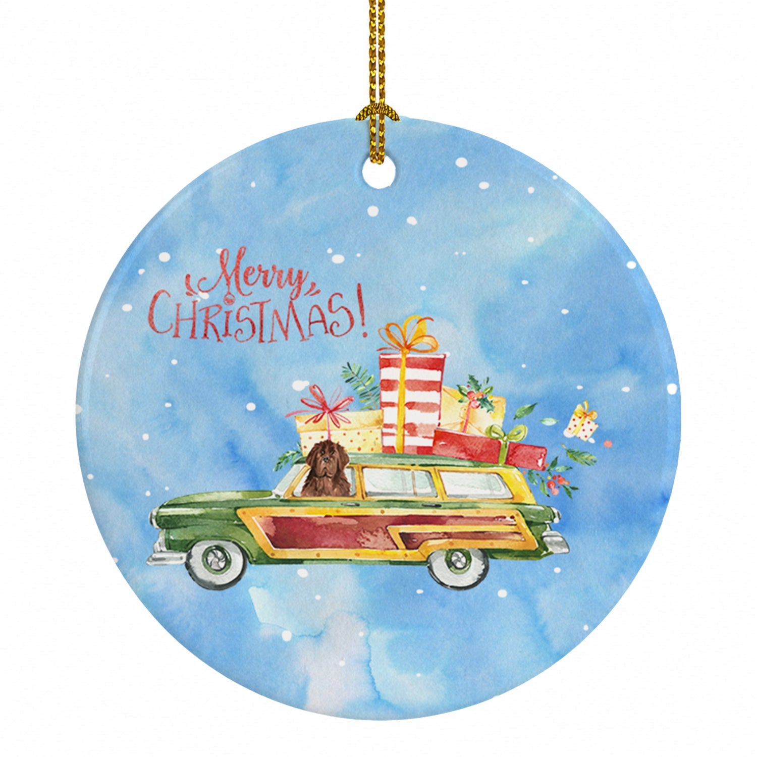 Merry Christmas Newfoundland Ceramic Ornament Christmas Tree Hanging Decorations for Home Christmas Holiday, Party, Gift, 3 in, Multicolor