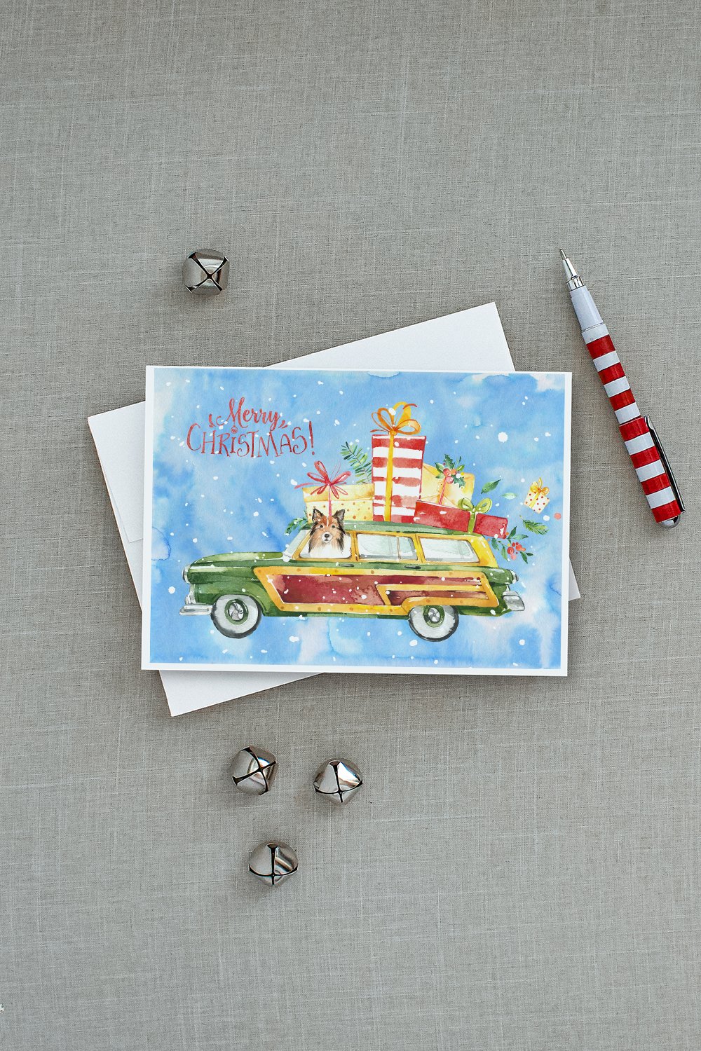 Merry Christmas Sheltie Greeting Cards Pack of 8 Blank Cards with Envelopes Whimsical A7 Size 5x7