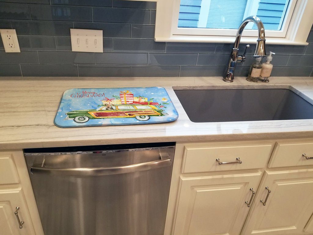 Merry Christmas Welsh Terrier Dish Drying Mat Absorbent Dish Drying Mat Pad for Kitchen Counter Dish Drainer Mat for Countertop, 14 x 21", Multicolor