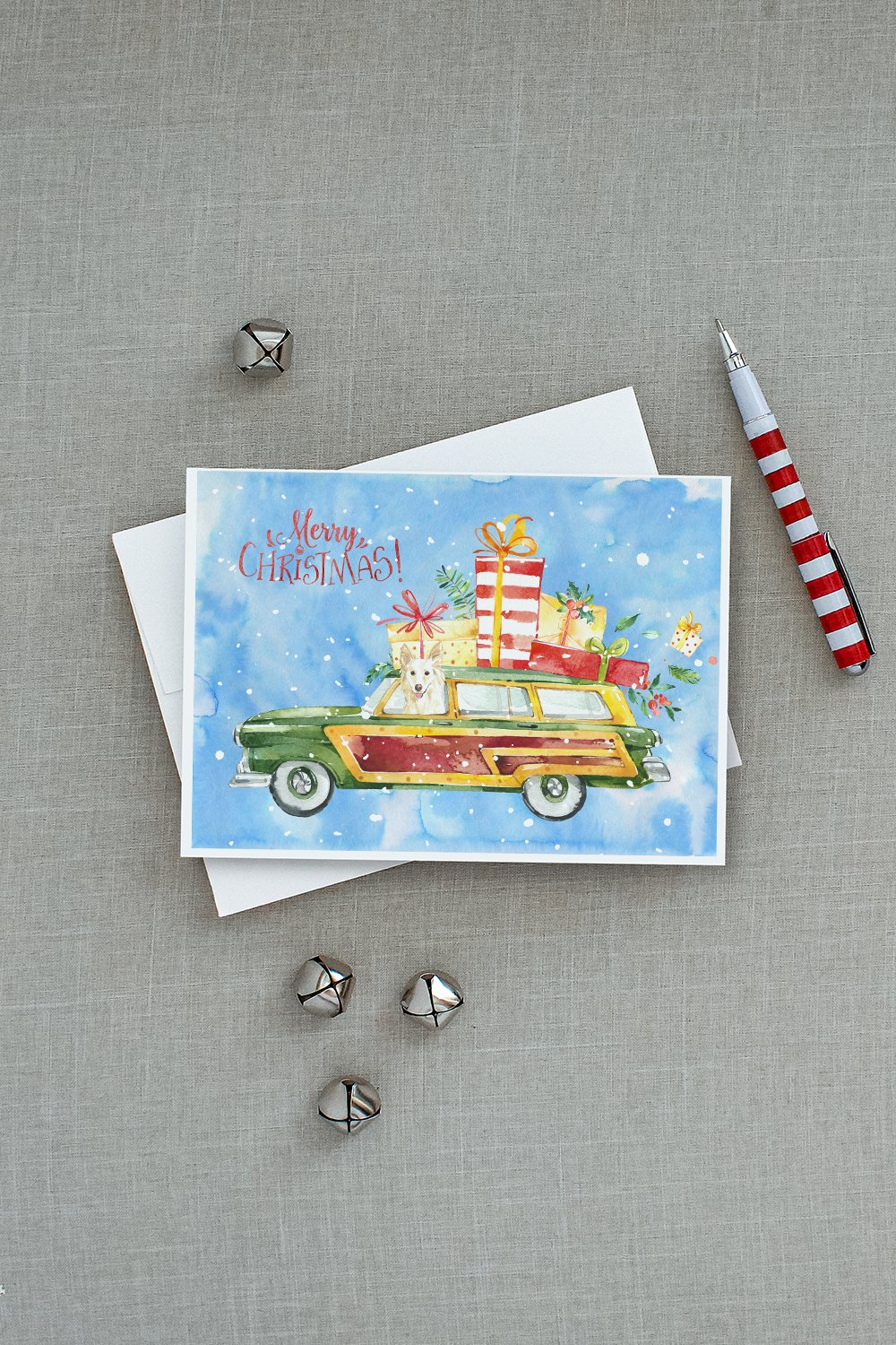Merry Christmas White Collie Greeting Cards Pack of 8 Blank Cards with Envelopes Whimsical A7 Size 5x7