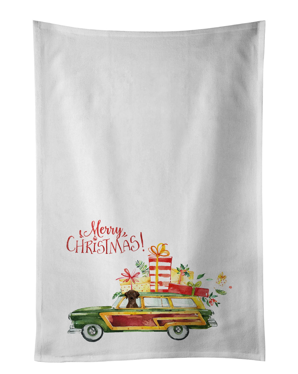 Merry Christmas Chocolate Labrador Retriever Kitchen Towel Set of 2 White Dish Towels Decorative Bathroom Hand towel for Hand, Face, Hair, Yoga, Tea, Dishcloth, 19 X 28", White