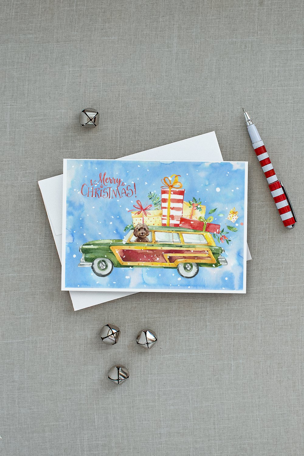Merry Christmas Brown Cockapoo Greeting Cards Pack of 8 Blank Cards with Envelopes Whimsical A7 Size 5x7