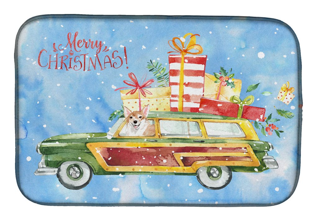 Merry Christmas Corgi Dish Drying Mat Absorbent Dish Drying Mat Pad for Kitchen Counter Dish Drainer Mat for Countertop, 14 x 21", Multicolor