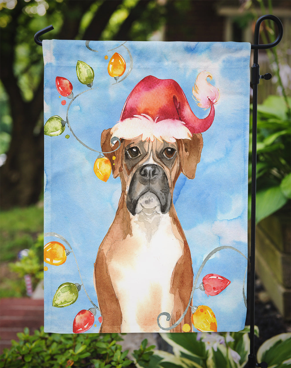 Christmas Lights Boxer Garden Flag Mailbox Decorative Yard Banner Outside Patio Artwork for Flower Beds, Garden Size, Multicolor