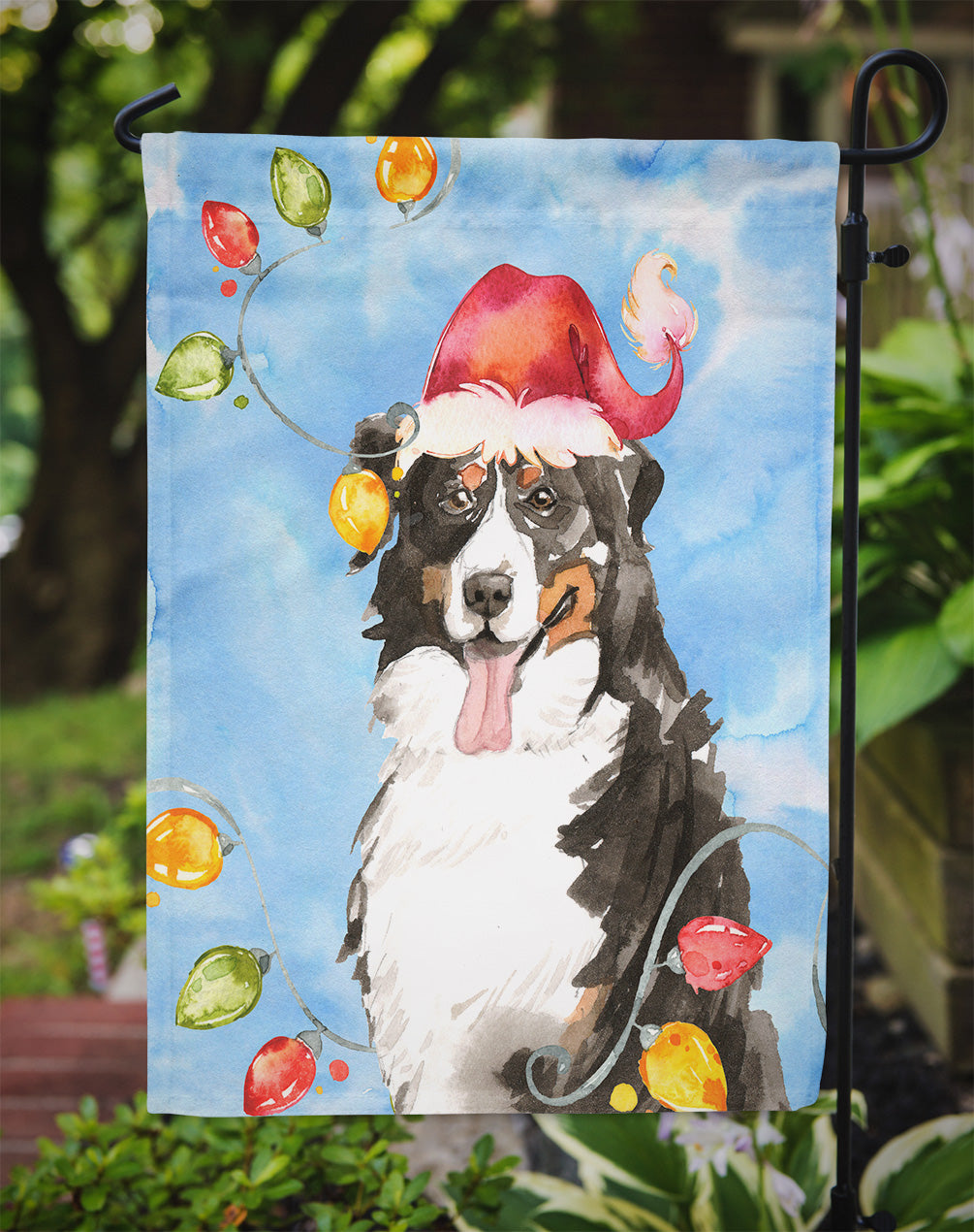 Christmas Lights Bernese Mountain Dog Garden Flag Mailbox Decorative Yard Banner Outside Patio Artwork for Flower Beds, Garden Size, Multicolor