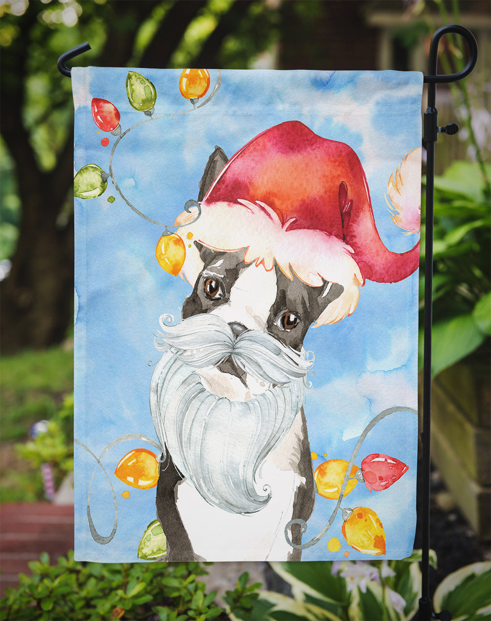 Christmas Lights Boston Terrier Garden Flag Mailbox Decorative Yard Banner Outside Patio Artwork for Flower Beds, Garden Size, Multicolor