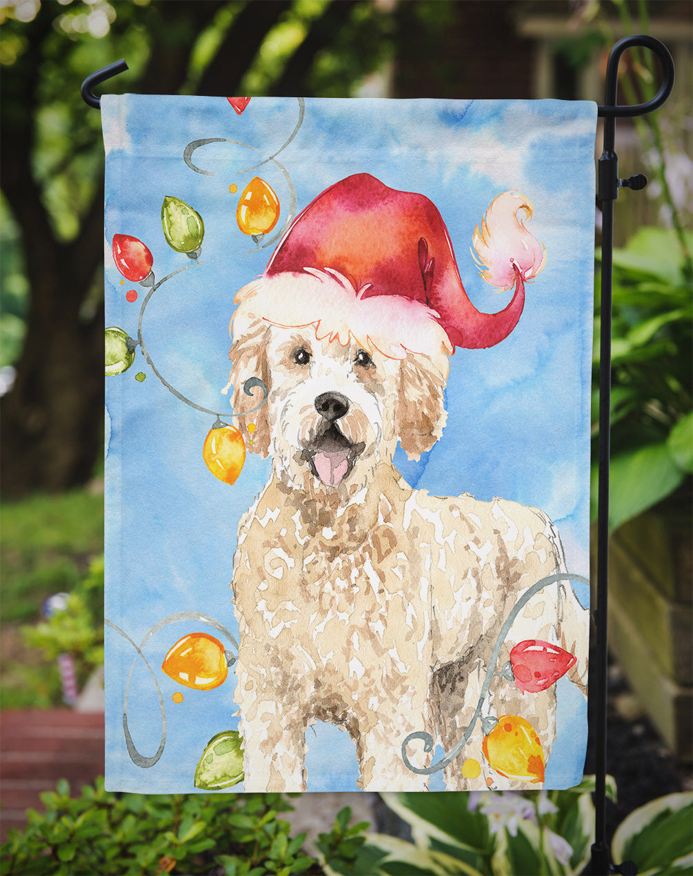 Christmas Lights Goldendoodle Garden Flag Mailbox Decorative Yard Banner Outside Patio Artwork for Flower Beds, Garden Size, Multicolor