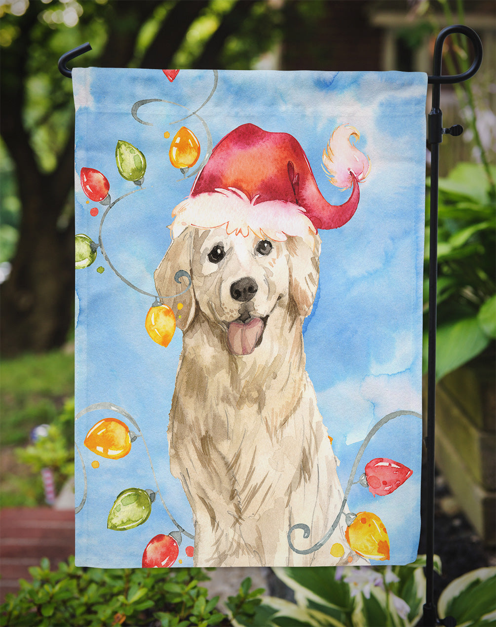 Christmas Lights Golden Retriever Garden Flag Mailbox Decorative Yard Banner Outside Patio Artwork for Flower Beds, Garden Size, Multicolor