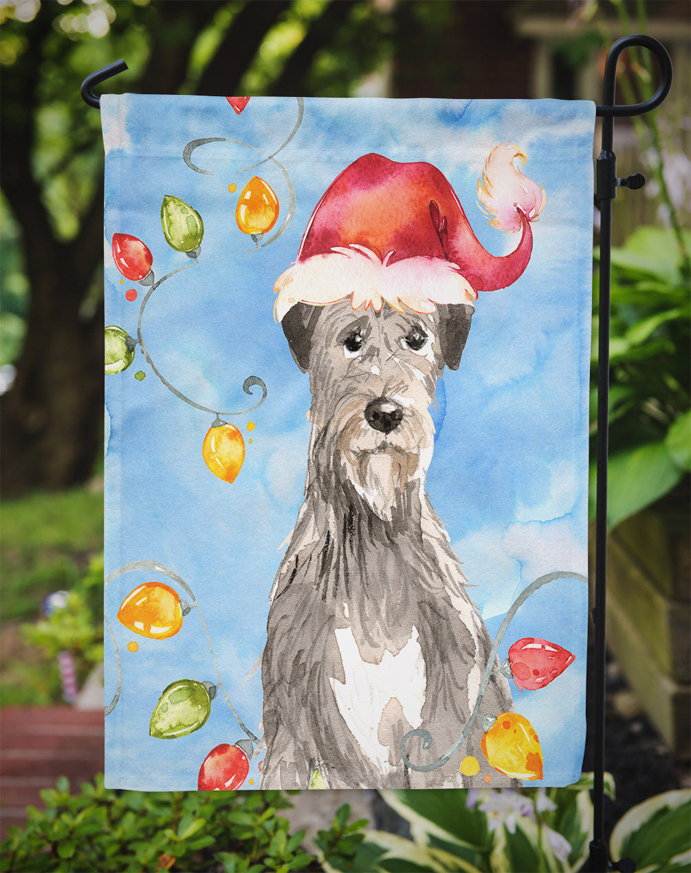 Christmas Lights Irish Wolfhound Garden Flag Mailbox Decorative Yard Banner Outside Patio Artwork for Flower Beds, Garden Size, Multicolor