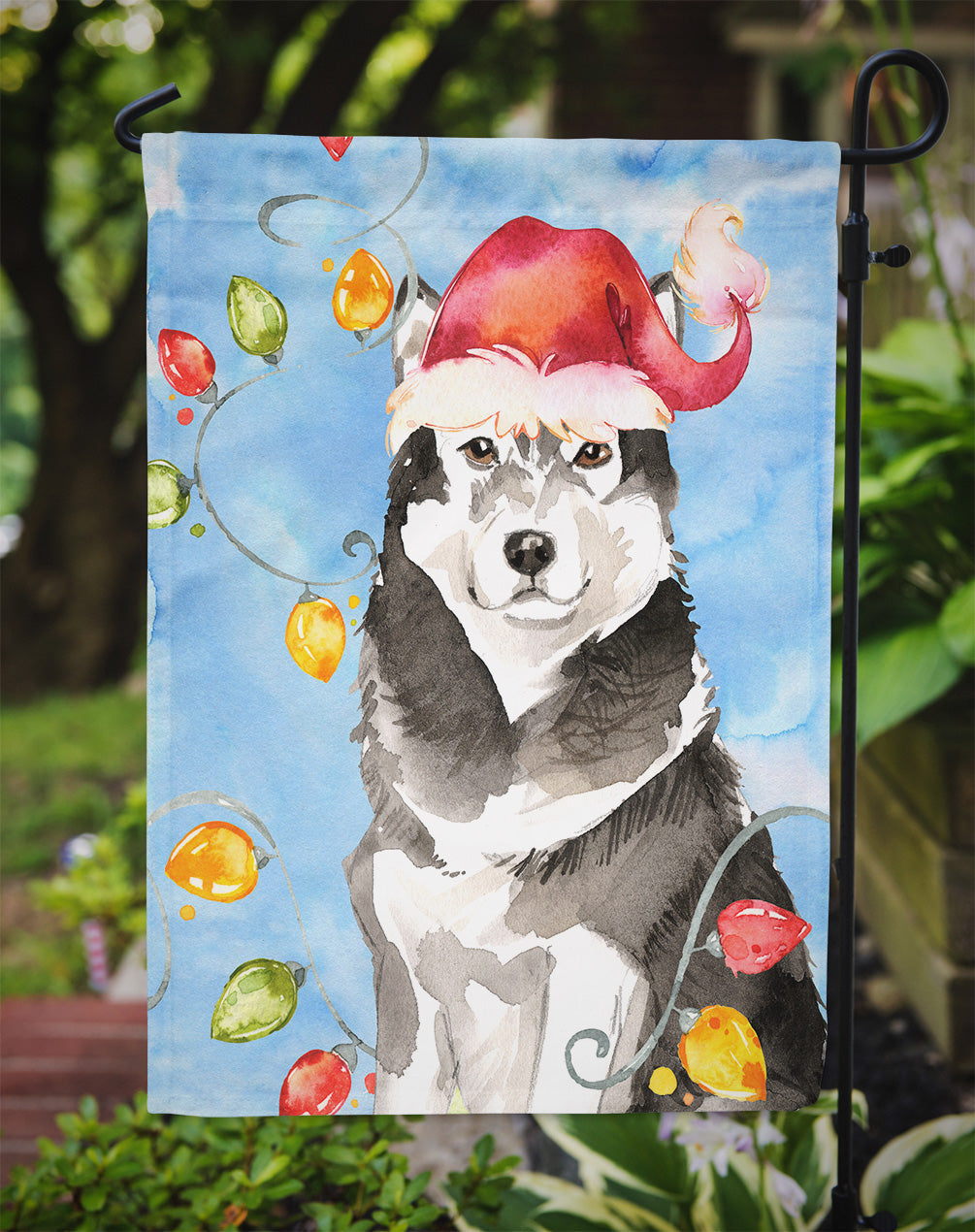 Christmas Lights Alaskan Malamute Garden Flag Mailbox Decorative Yard Banner Outside Patio Artwork for Flower Beds, Garden Size, Multicolor