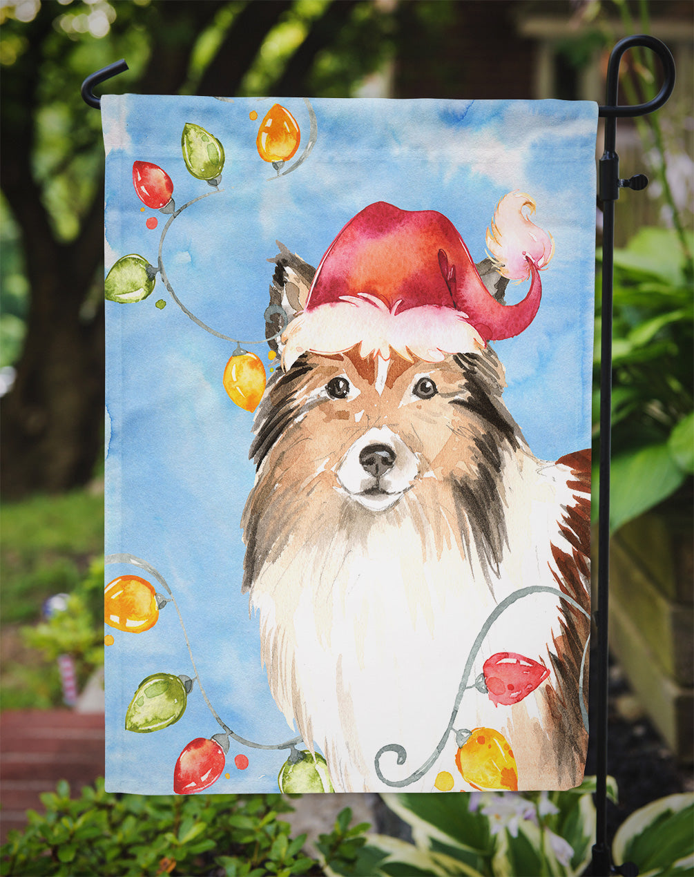 Christmas Lights Sheltie Garden Flag Mailbox Decorative Yard Banner Outside Patio Artwork for Flower Beds, Garden Size, Multicolor