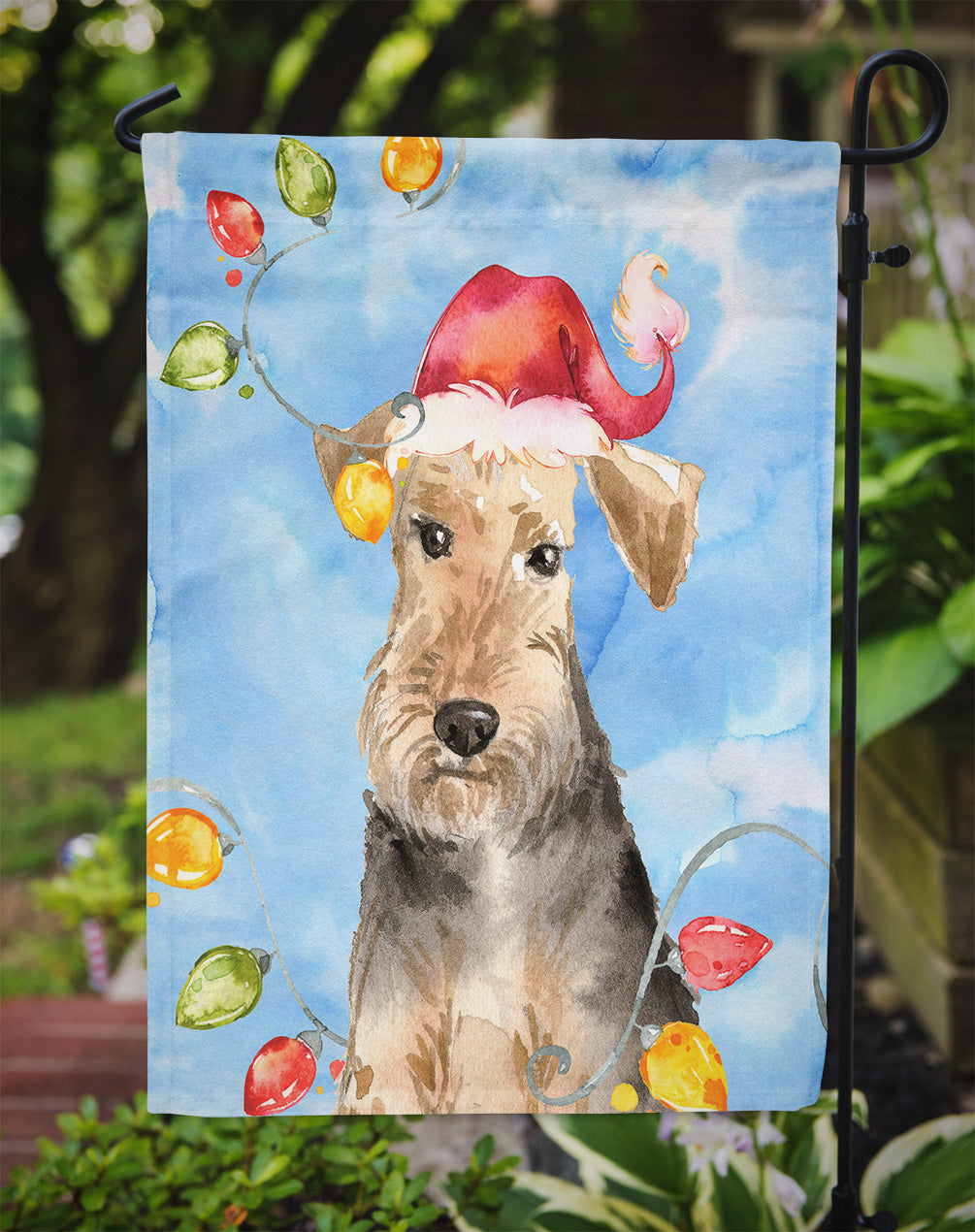 Christmas Lights Welsh Terrier Garden Flag Mailbox Decorative Yard Banner Outside Patio Artwork for Flower Beds, Garden Size, Multicolor