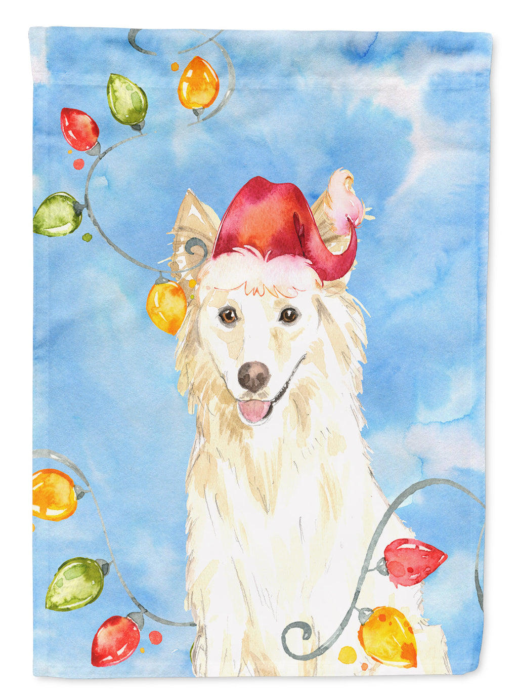 Christmas Lights White Collie Garden Flag Mailbox Decorative Yard Banner Outside Patio Artwork for Flower Beds, Garden Size, Multicolor