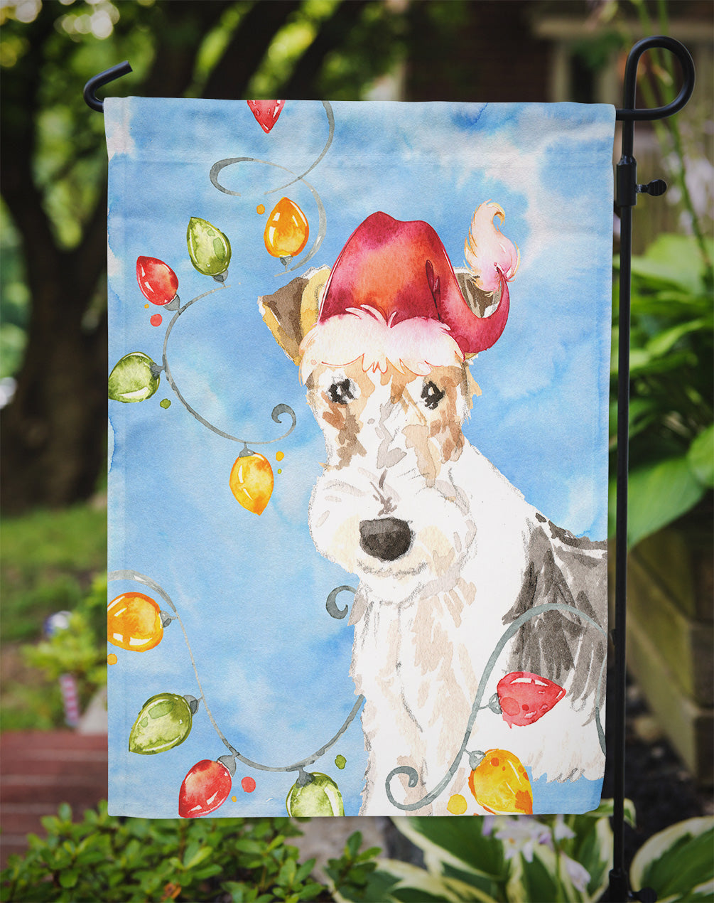 Christmas Lights Fox Terrier Garden Flag Mailbox Decorative Yard Banner Outside Patio Artwork for Flower Beds, Garden Size, Multicolor