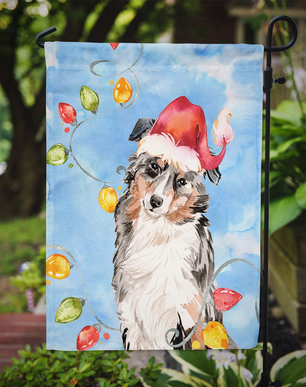 Christmas Lights Australian Shepherd Garden Flag Mailbox Decorative Yard Banner Outside Patio Artwork for Flower Beds, Garden Size, Multicolor