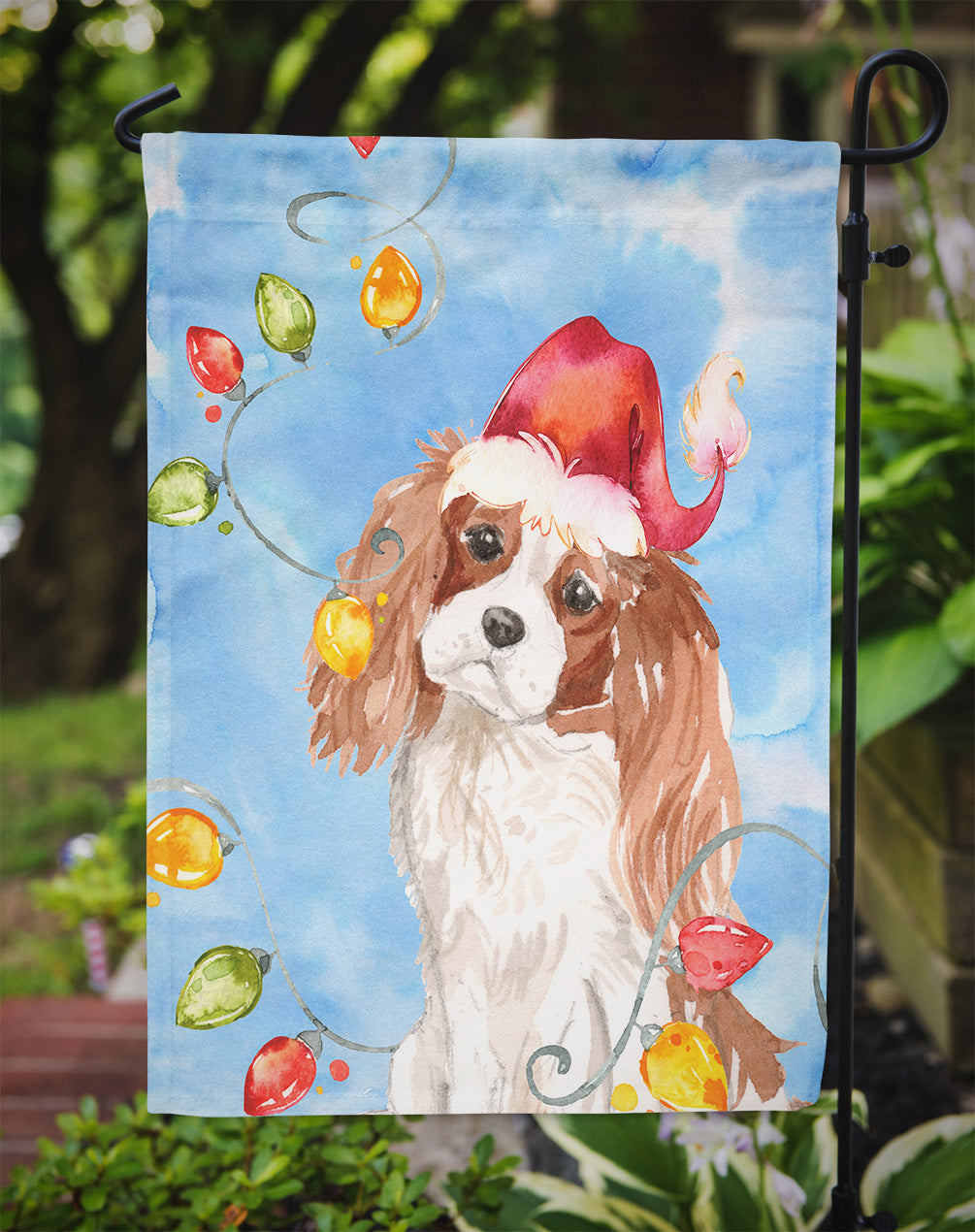 Christmas Lights Blenheim Cavalier Spaniel Garden Flag Mailbox Decorative Yard Banner Outside Patio Artwork for Flower Beds, Garden Size, Multicolor