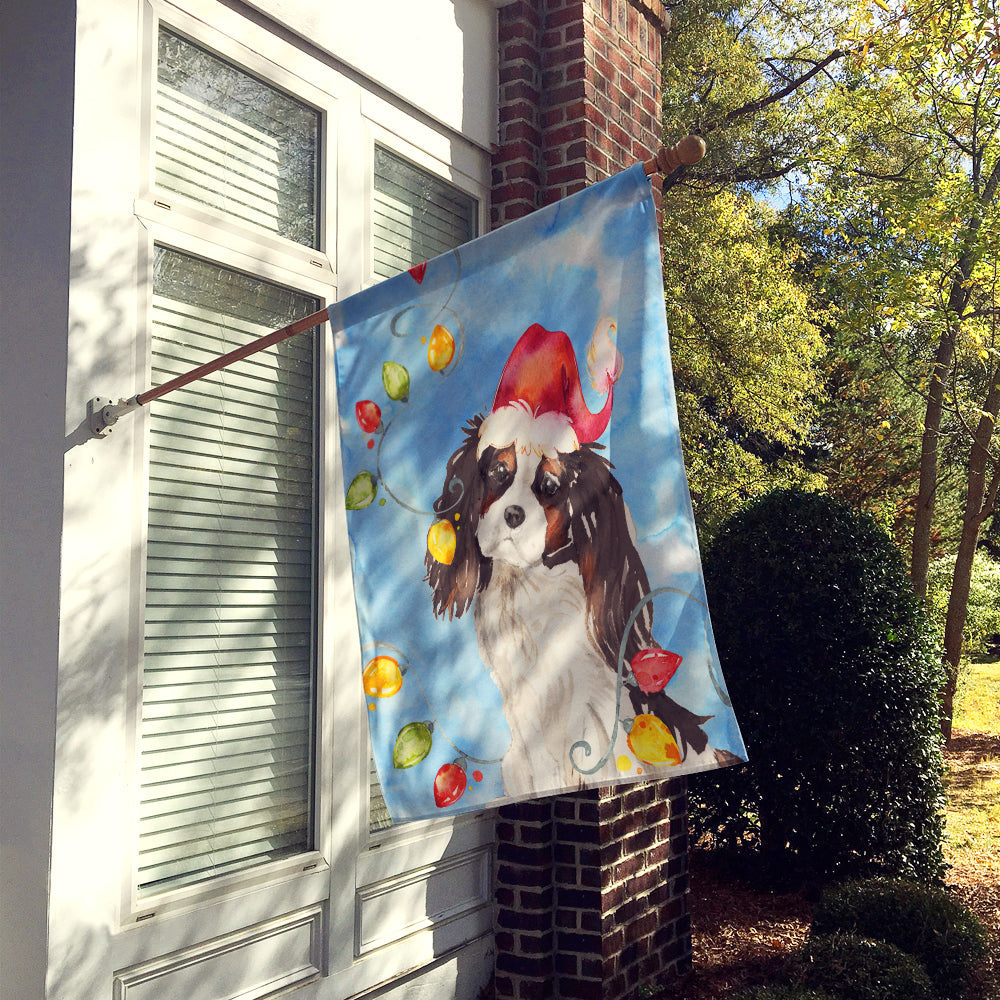 Christmas Lights Tricolor Cavalier Spaniel House Flag 28x40 Porch Sleeve Pole Decorative Outside Yard Banner Artwork Wall Hanging, Polyester