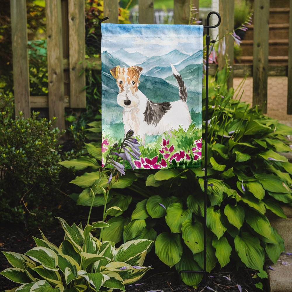 Mountian Flowers Fox Terrier Garden Flag Mailbox Decorative Yard Banner Outside Patio Artwork for Flower Beds, Garden Size, Multicolor