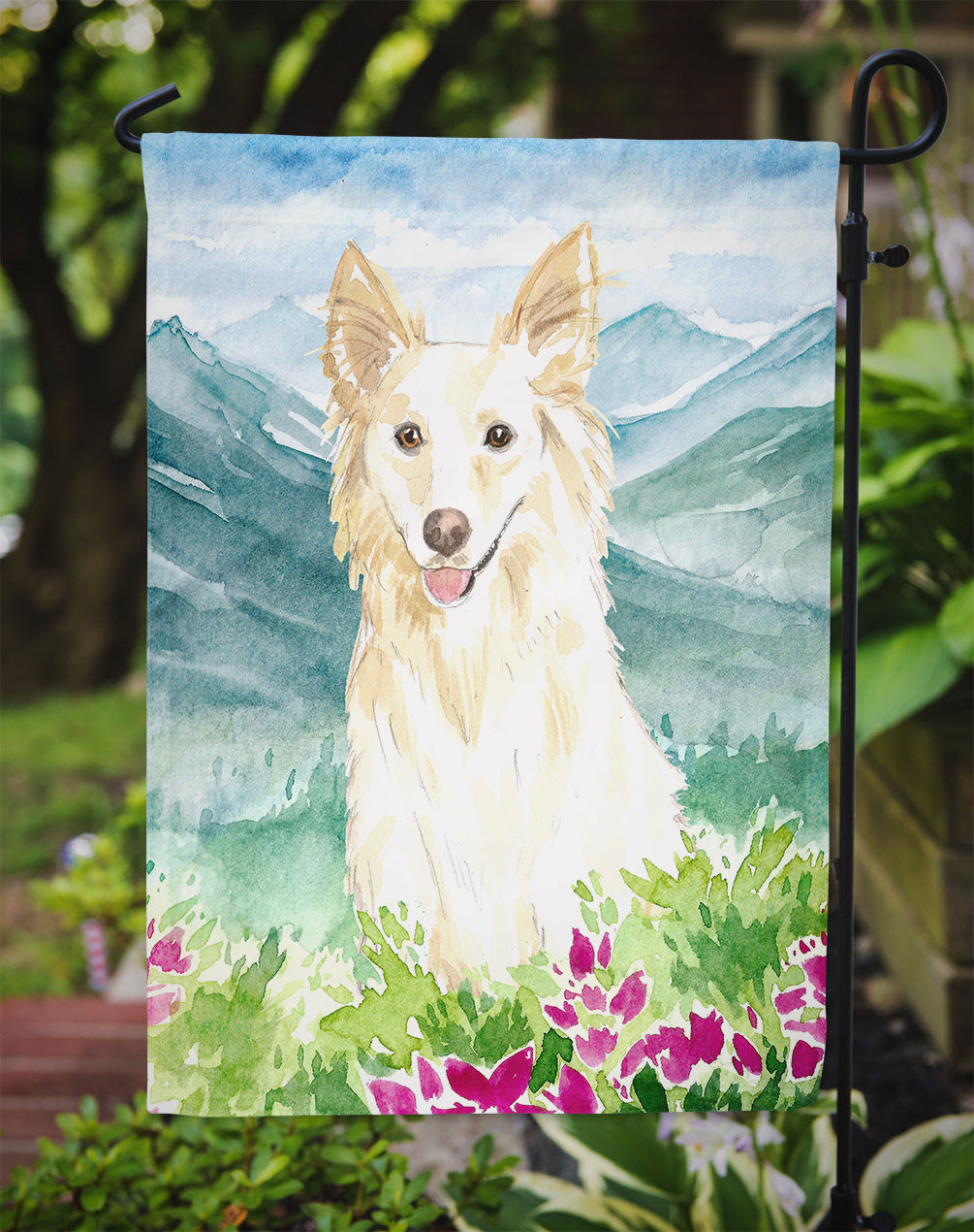 Mountian Flowers White Collie Garden Flag Mailbox Decorative Yard Banner Outside Patio Artwork for Flower Beds, Garden Size, Multicolor