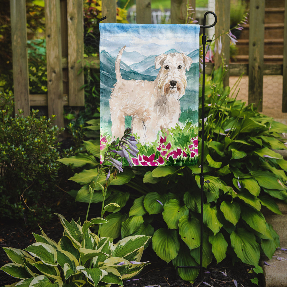 Mountian Flowers Wheaten Terrier Garden Flag Mailbox Decorative Yard Banner Outside Patio Artwork for Flower Beds, Garden Size, Multicolor