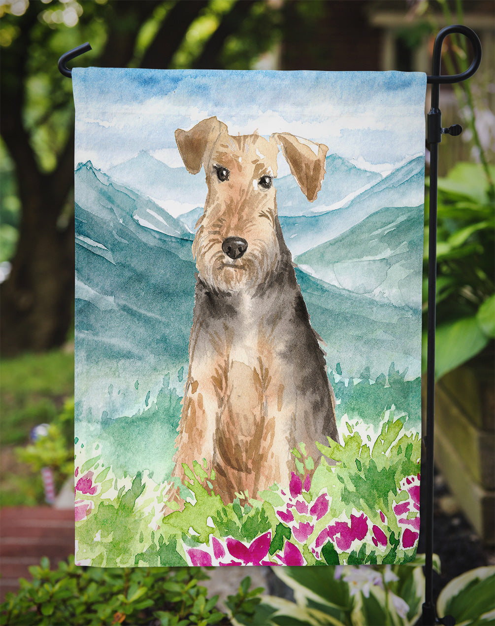 Mountian Flowers Welsh Terrier Garden Flag Mailbox Decorative Yard Banner Outside Patio Artwork for Flower Beds, Garden Size, Multicolor