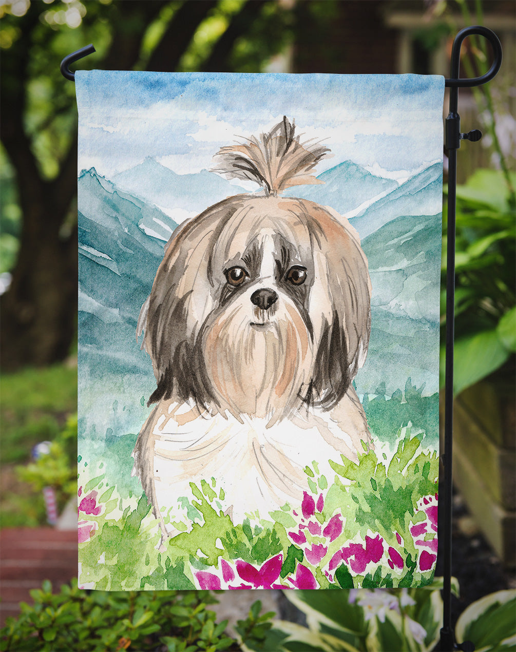 Mountain Flowers Shih Tzu Garden Flag Mailbox Decorative Yard Banner Outside Patio Artwork for Flower Beds, Garden Size, Multicolor