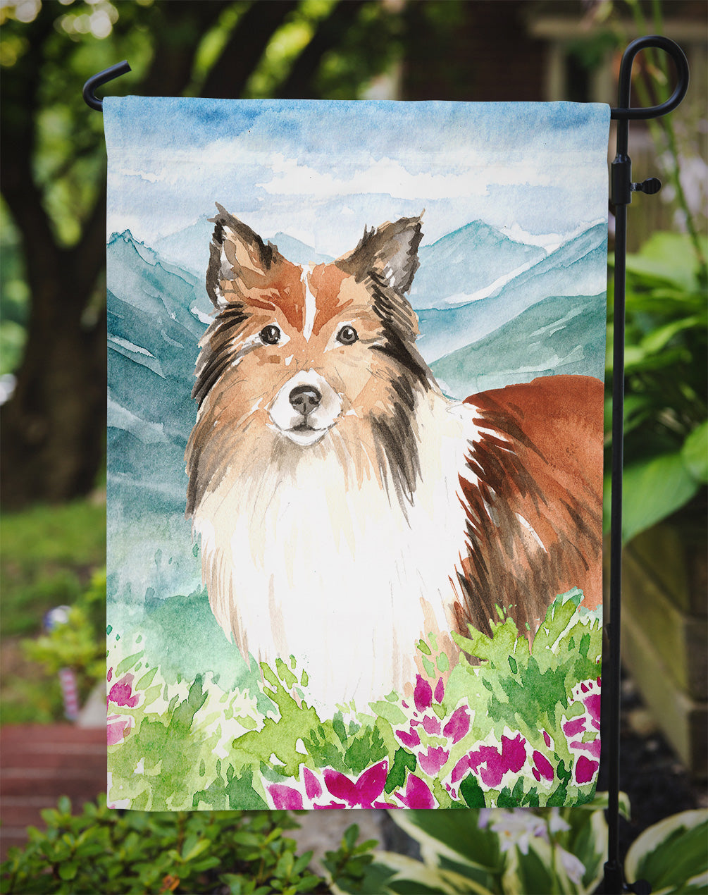Mountain Flowers Sheltie Garden Flag Mailbox Decorative Yard Banner Outside Patio Artwork for Flower Beds, Garden Size, Multicolor