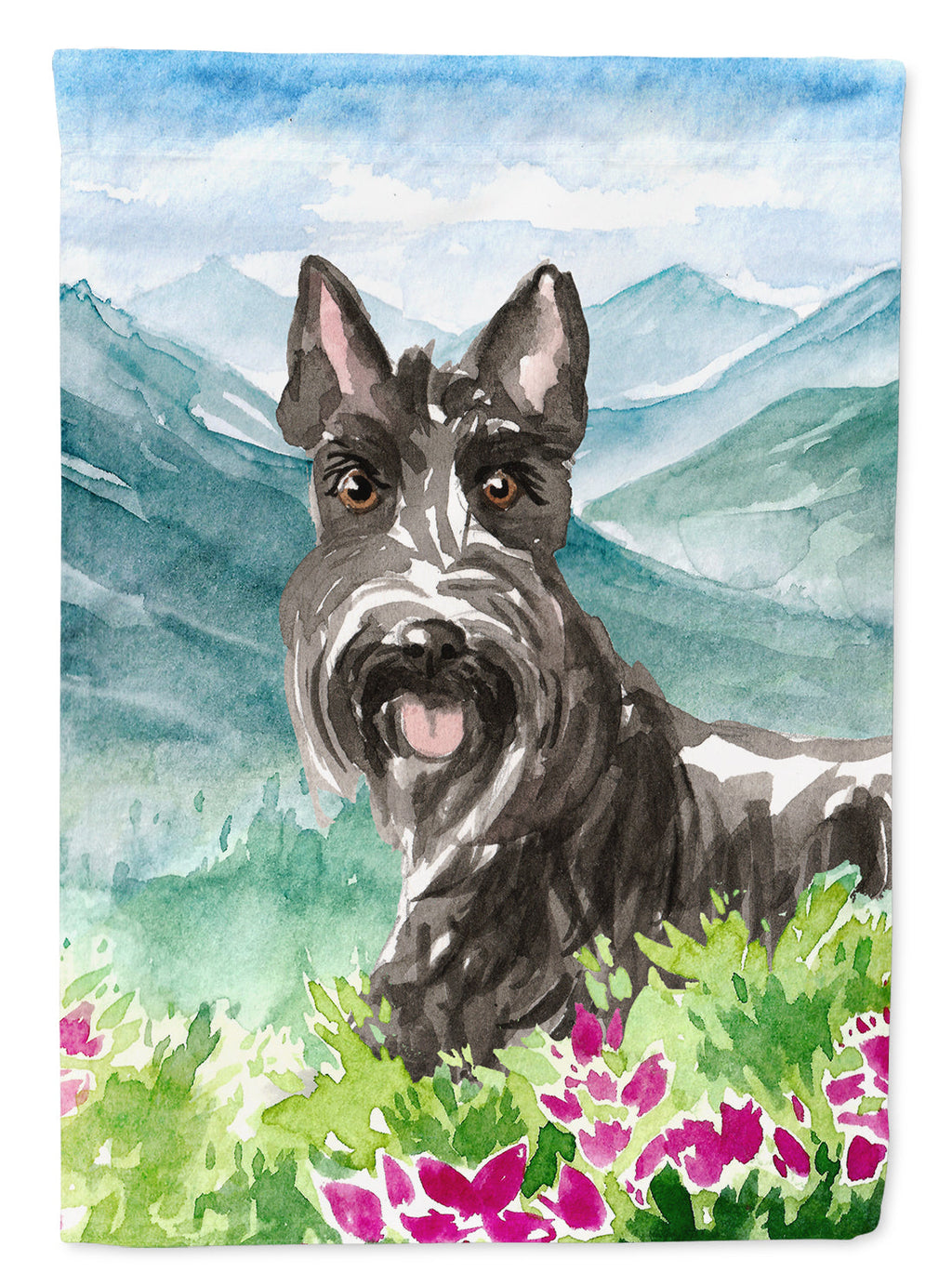 Mountain Flowers Scottish Terrier Garden Flag Mailbox Decorative Yard Banner Outside Patio Artwork for Flower Beds, Garden Size, Multicolor
