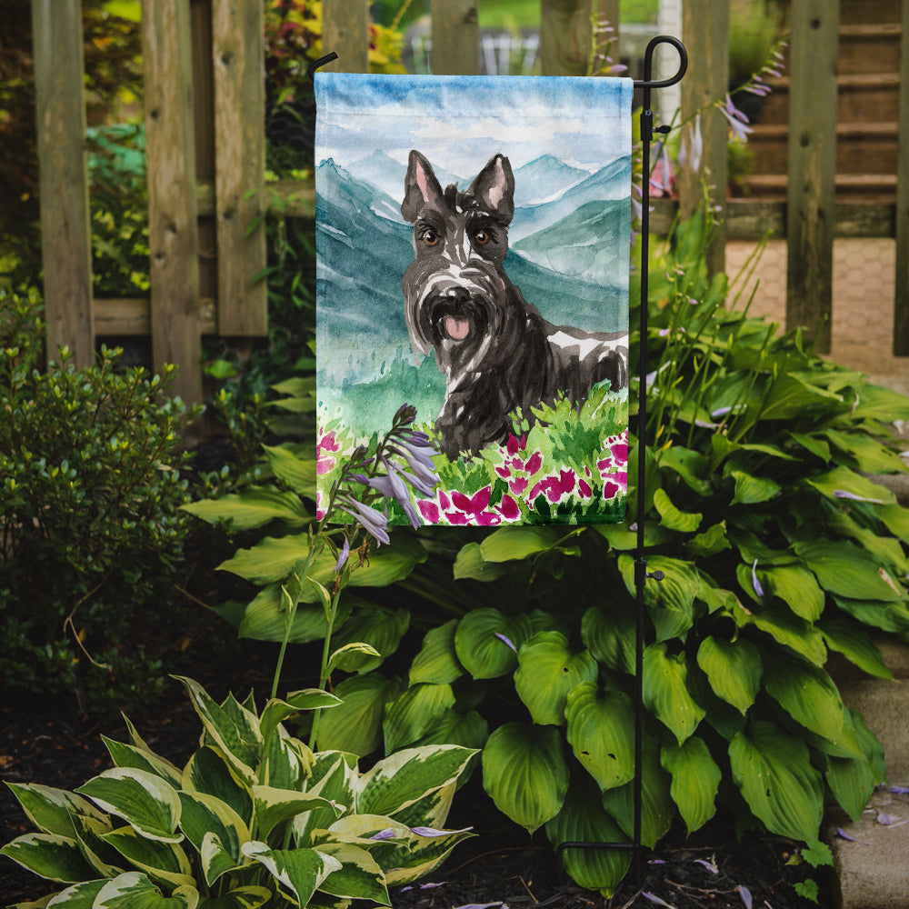 Mountain Flowers Scottish Terrier Garden Flag Mailbox Decorative Yard Banner Outside Patio Artwork for Flower Beds, Garden Size, Multicolor