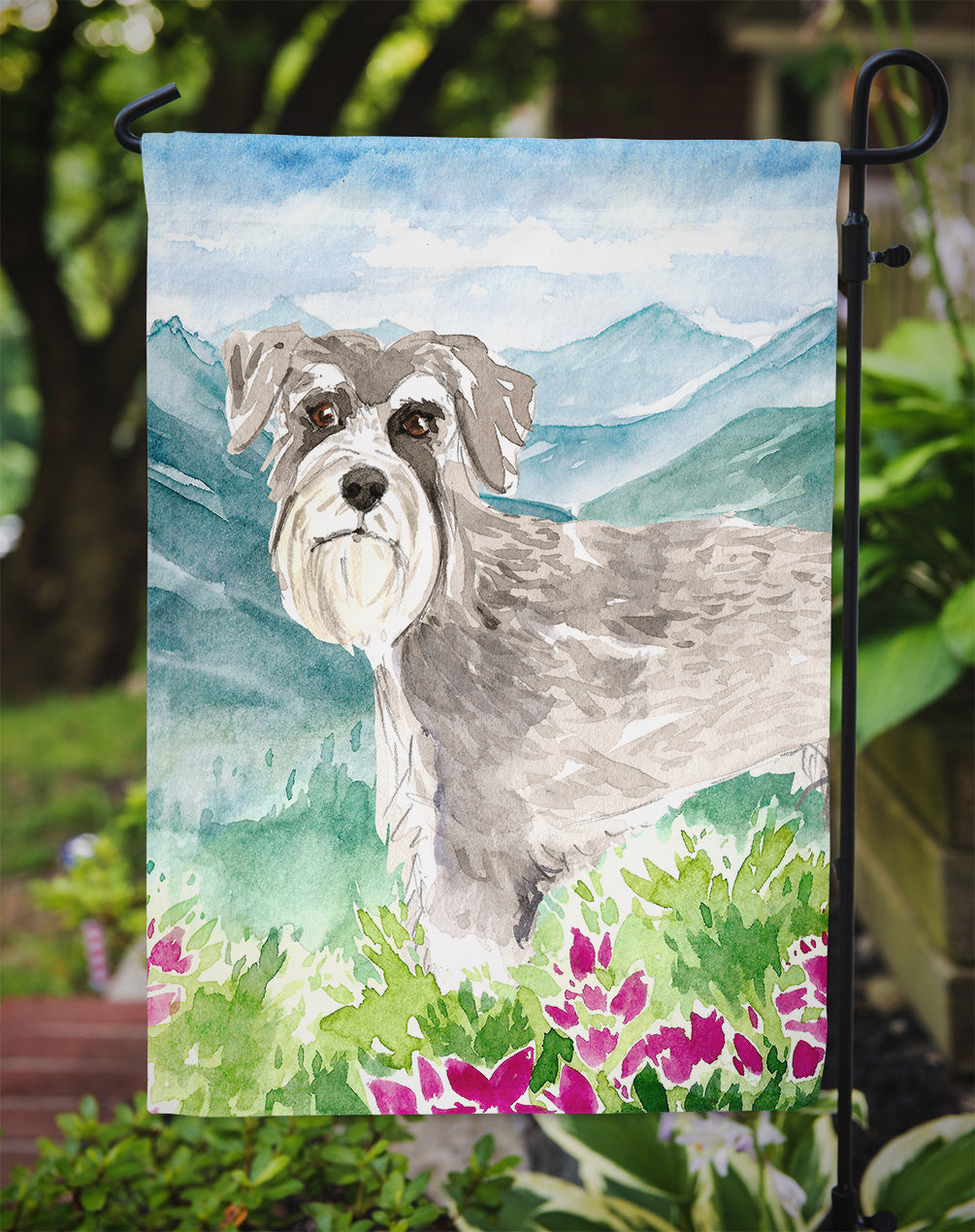 Mountain Flowers Schnauzer #1 Garden Flag Mailbox Decorative Yard Banner Outside Patio Artwork for Flower Beds, Garden Size, Multicolor