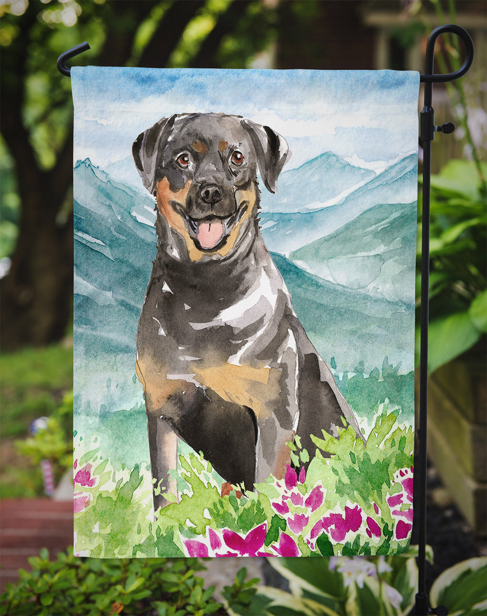 Mountain Flowers Rottweiler Garden Flag Mailbox Decorative Yard Banner Outside Patio Artwork for Flower Beds, Garden Size, Multicolor