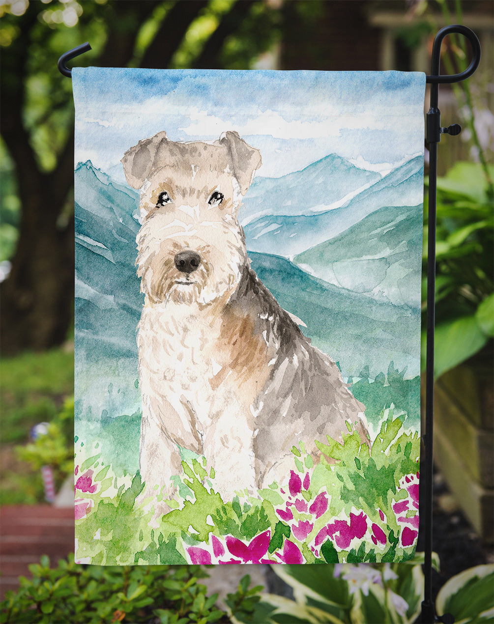 Mountain Flowers Lakeland Terrier Garden Flag Mailbox Decorative Yard Banner Outside Patio Artwork for Flower Beds, Garden Size, Multicolor
