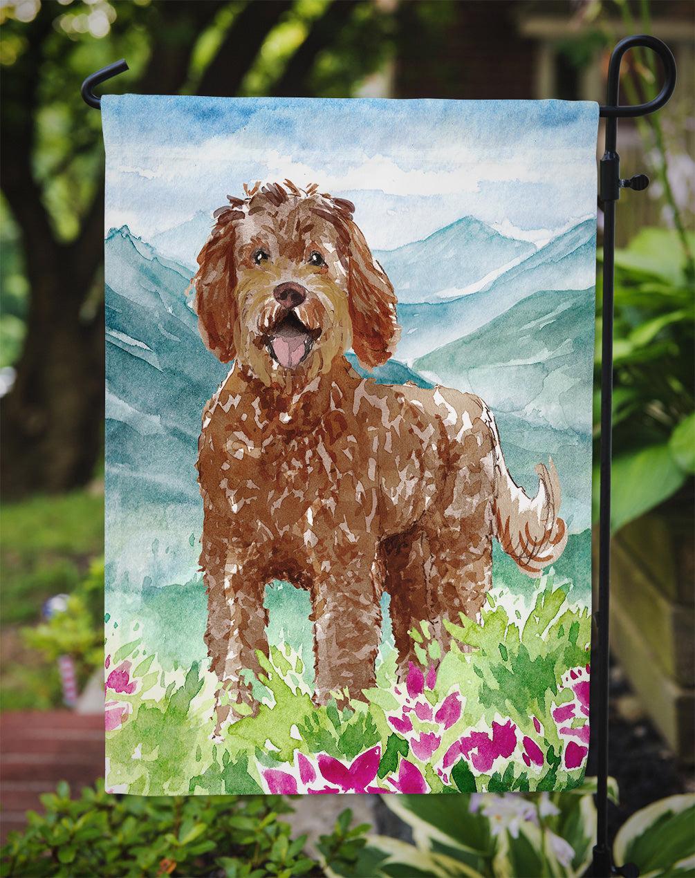 Mountain Flowers Labradoodle Garden Flag Mailbox Decorative Yard Banner Outside Patio Artwork for Flower Beds, Garden Size, Multicolor