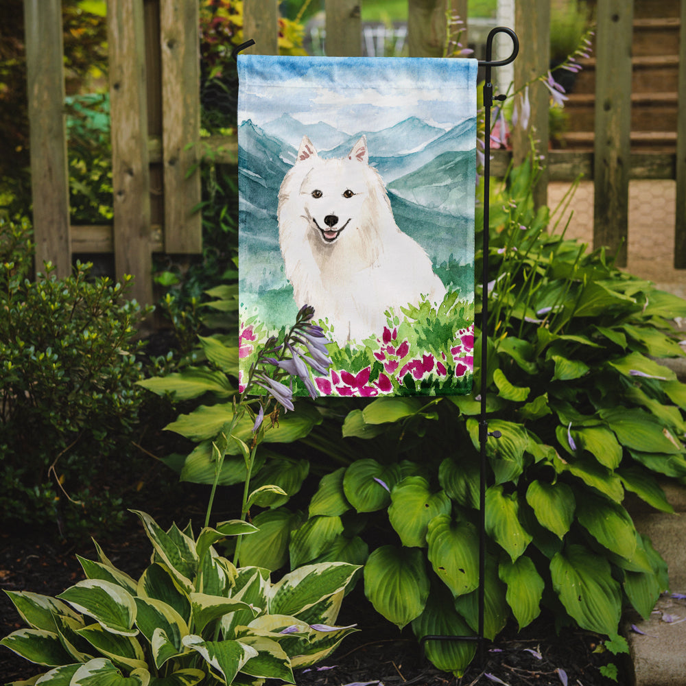 Mountain Flowers Japanese Spitz Garden Flag Mailbox Decorative Yard Banner Outside Patio Artwork for Flower Beds, Garden Size, Multicolor
