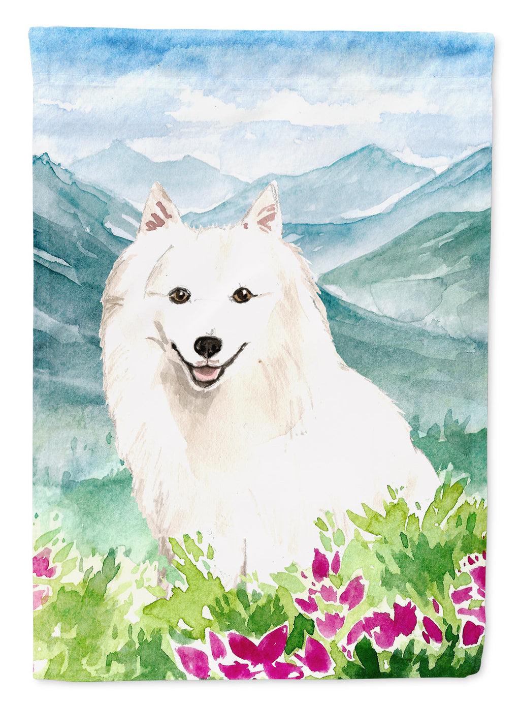 Mountain Flowers Japanese Spitz Garden Flag Mailbox Decorative Yard Banner Outside Patio Artwork for Flower Beds, Garden Size, Multicolor