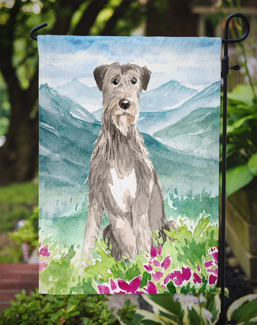 Mountain Flowers Irish Wolfhound Garden Flag Mailbox Decorative Yard Banner Outside Patio Artwork for Flower Beds, Garden Size, Multicolor