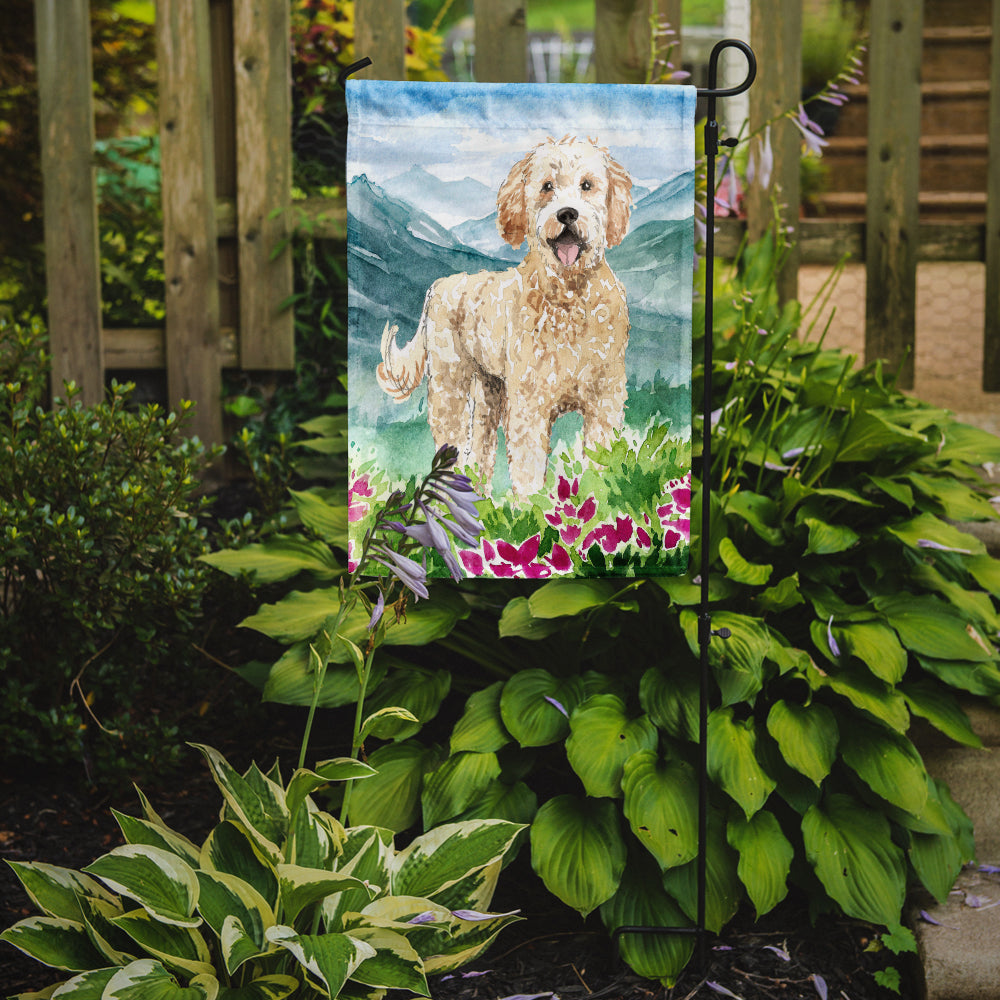 Mountain Flowers Goldendoodle Garden Flag Mailbox Decorative Yard Banner Outside Patio Artwork for Flower Beds, Garden Size, Multicolor