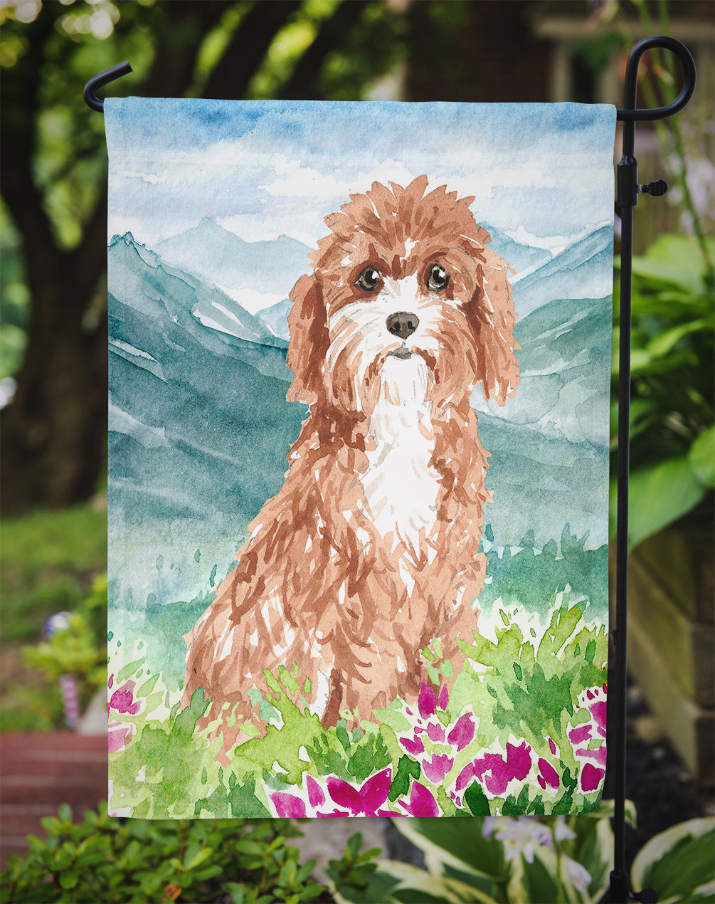 Mountain Flowers Cavapoo Garden Flag Mailbox Decorative Yard Banner Outside Patio Artwork for Flower Beds, Garden Size, Multicolor