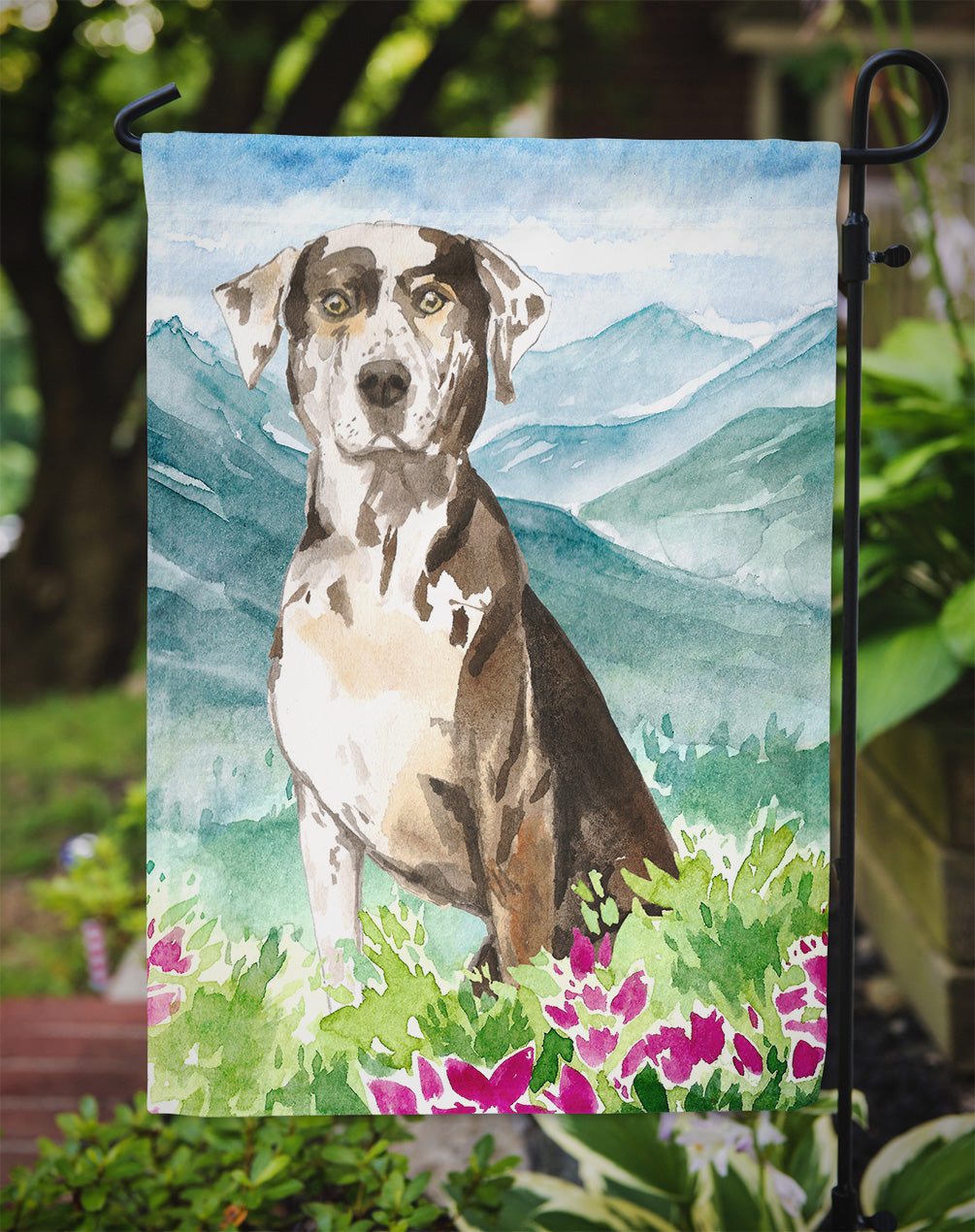 Mountain Flowers Catahoula Leopard Dog Garden Flag Mailbox Decorative Yard Banner Outside Patio Artwork for Flower Beds, Garden Size, Multicolor
