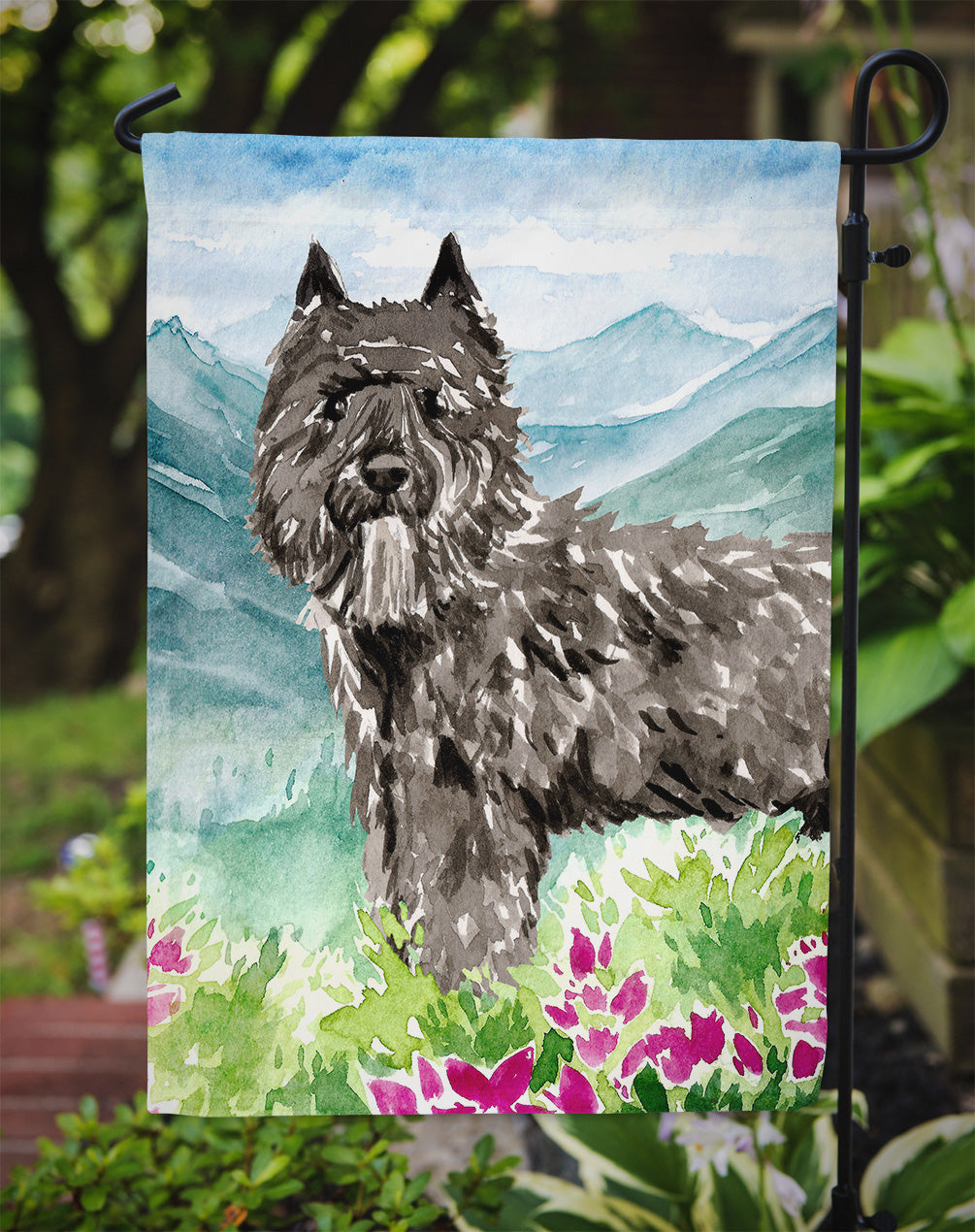 Mountain Flowers Bouvier des Flandres Garden Flag Mailbox Decorative Yard Banner Outside Patio Artwork for Flower Beds, Garden Size, Multicolor