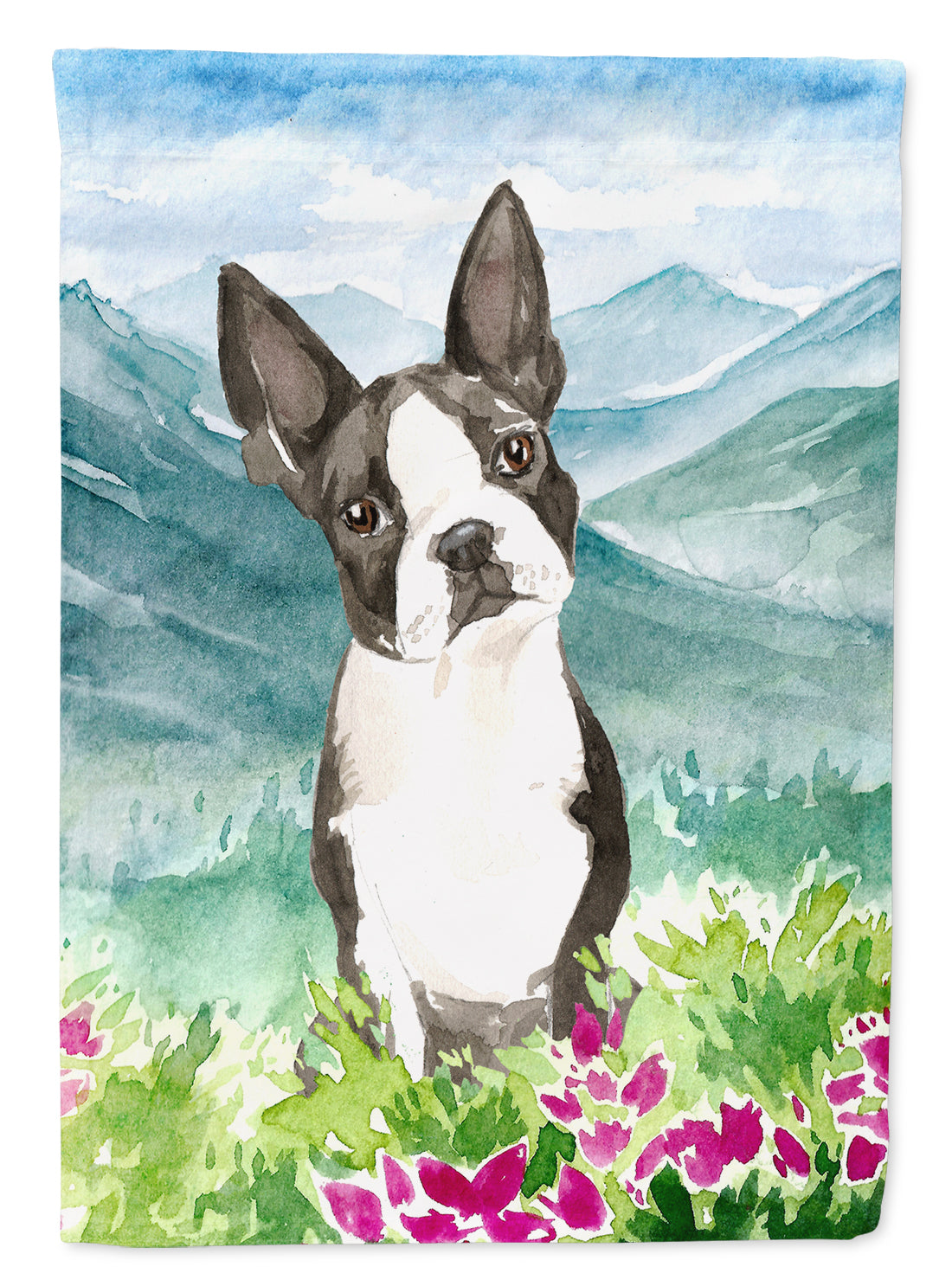 Mountain Flowers Boston Terrier Garden Flag Mailbox Decorative Yard Banner Outside Patio Artwork for Flower Beds, Garden Size, Multicolor