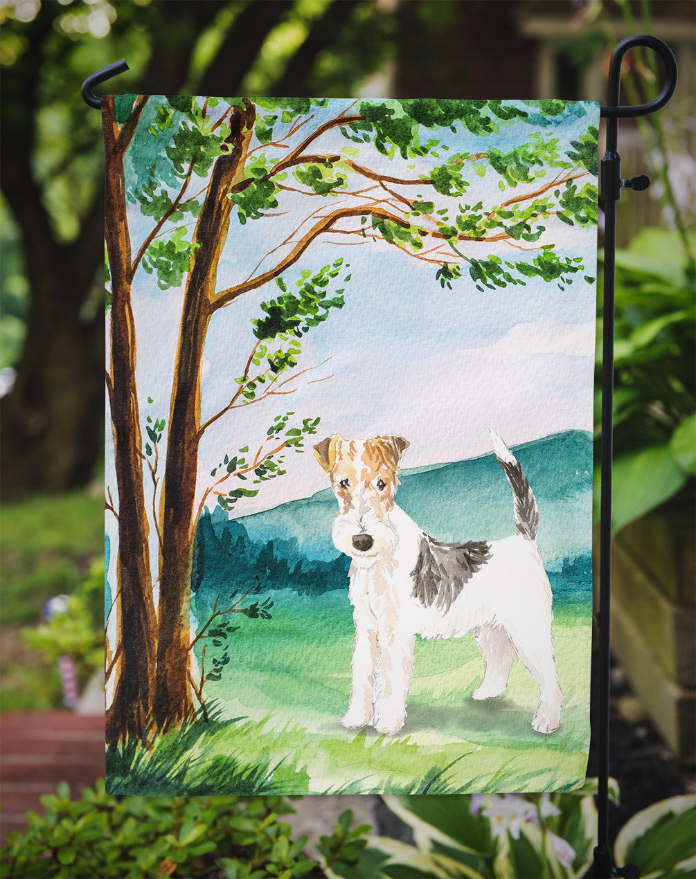 Under the Tree Fox Terrier Garden Flag Mailbox Decorative Yard Banner Outside Patio Artwork for Flower Beds, Garden Size, Multicolor