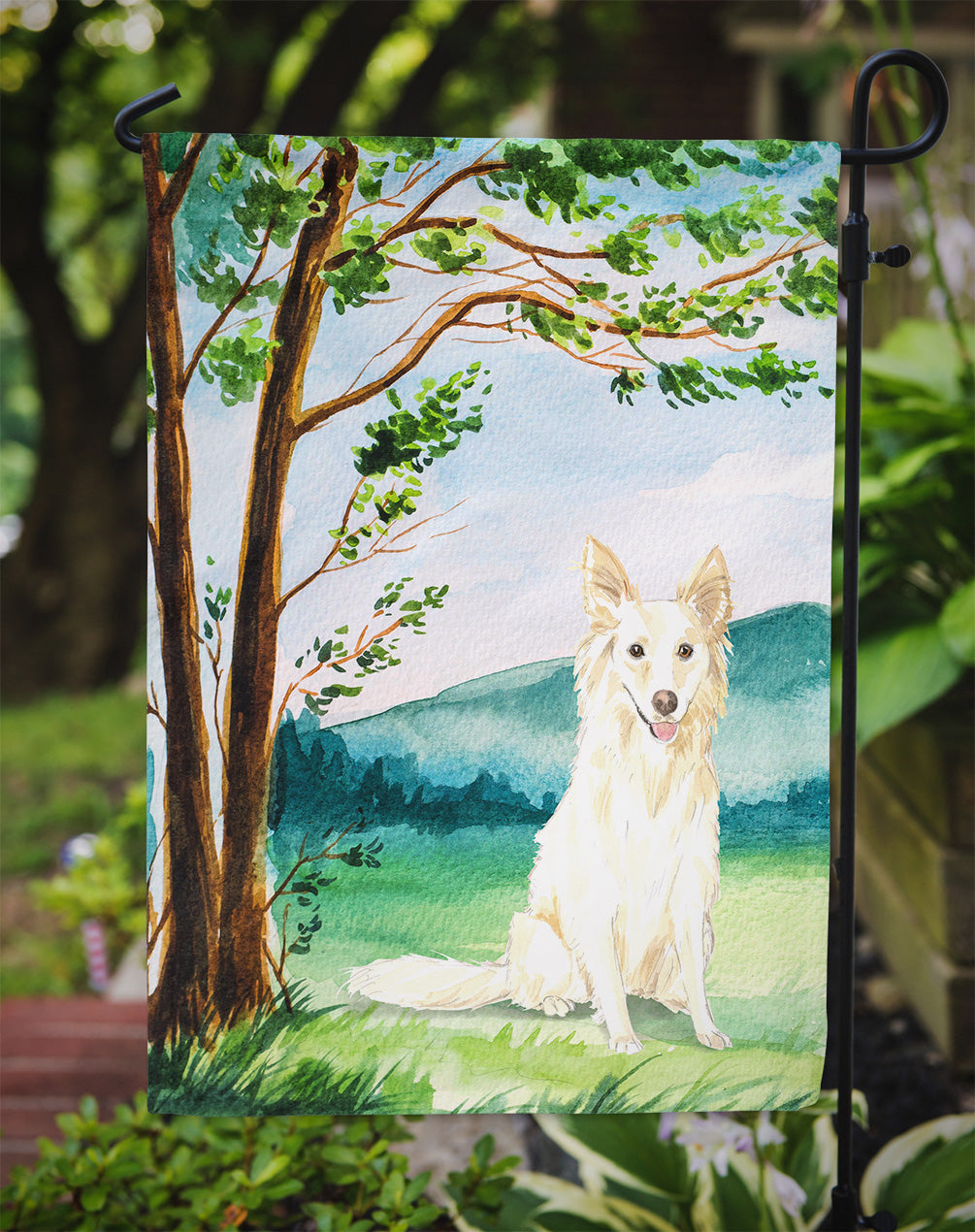 Under the Tree White Collie Garden Flag Mailbox Decorative Yard Banner Outside Patio Artwork for Flower Beds, Garden Size, Multicolor