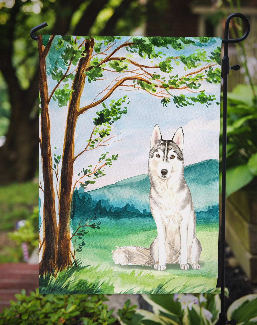 Under the Tree Siberian Husky Garden Flag Mailbox Decorative Yard Banner Outside Patio Artwork for Flower Beds, Garden Size, Multicolor